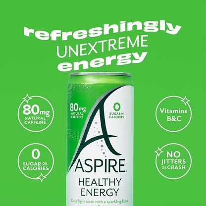 ASPIRE® Strawberry Watermelon, Healthy Energy Drink 80mg Natural Caffeine, Zero Sugar No Carbs Keto Friendly, 24 Pack Green Tea Sugar Free Drink Low Caffeine Zero Calorie