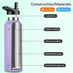 Load image into Gallery viewer, DOMICARE 40 oz Insulated Water Bottle, Vacuum Insulated Stainless Steel Sports Water Bottle with Straw Lid &amp; Spout Lid, Leakproof, Reusable - Travel, Camping, Bike, Purple