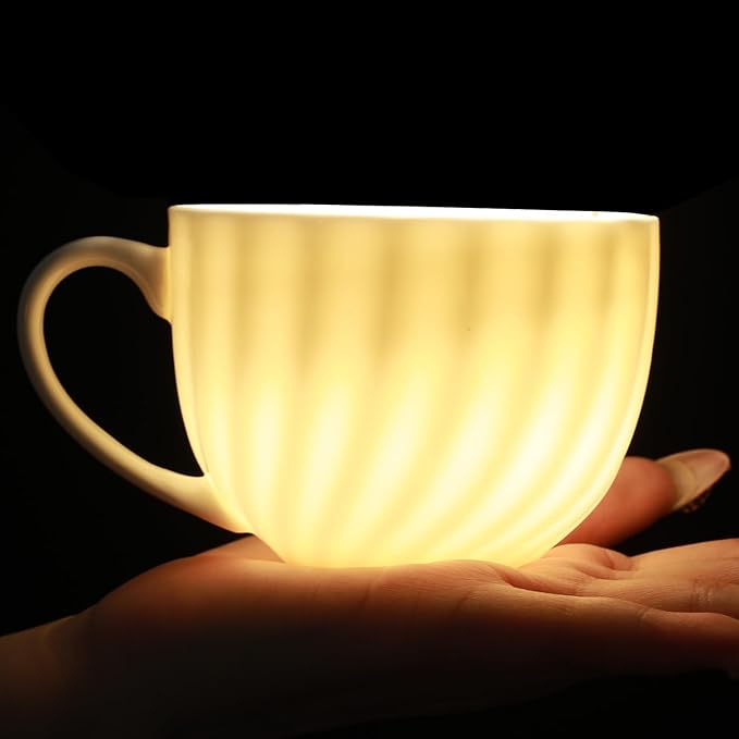 Fine Bone China Cappuccino Mugs Set of 4, 7 Oz Spiral Pattern Lightweight Ceramic, Art Coffee Cups with Saucers, for Latte, Mocha, Tea, Espresso, Macchiato, Americano