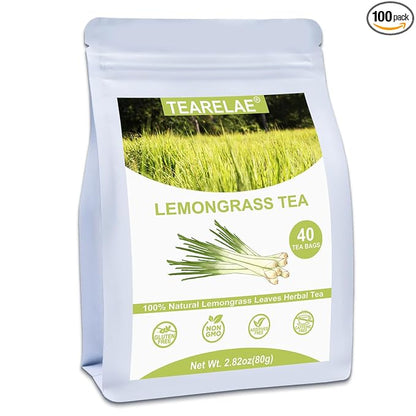 TEARELAE - Lemongrass Tea Bags, 40 Count - Premium Natural Lemon Grass Herbal Tea Bags - Non-GMO - Caffeine-free - Support Healthy Digestion