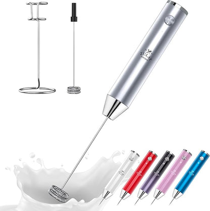 Zulay Kitchen Lux Rechargeable Milk Frother Handheld - Powerful 2-Speed Motor, Fully Waterproof, 2000mAh Battery - Drink Mixer For Latte, Cappuccino, Matcha, Protein Powder - Silver