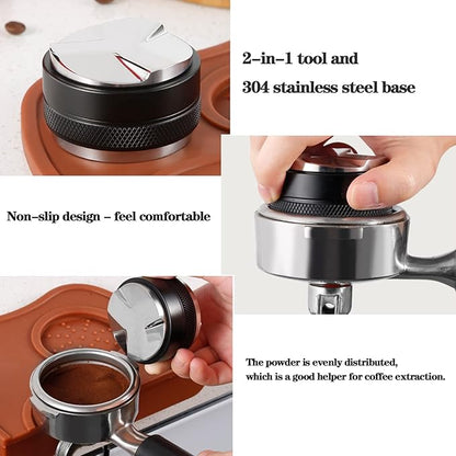 51mm Espresso Tamper & Distributor, 51mm portafilter, Dual Head Coffee Leveler Hand Tool Tamper Coffee Distributor/leveler Tool Hammer Accessories