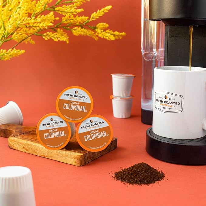 Fresh Roasted Coffee,100% Colombian Decaf, Kosher, EA Natural Decaf, K-Cup Compatible, 96 Pods