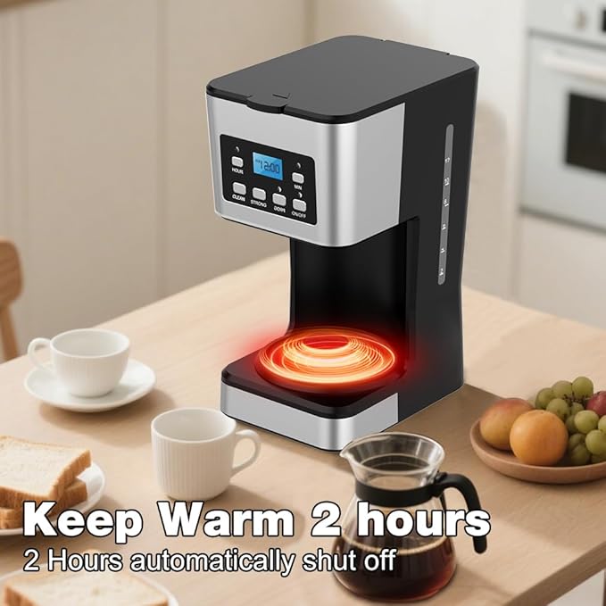 12-Cup Programmable Coffee Maker, Regular & Strong Brew Drip Coffee Machine for Home and Office, Glass Carafe, Pause & Serve, Auto Shut Off, Gray & Stainless Steel (Black)