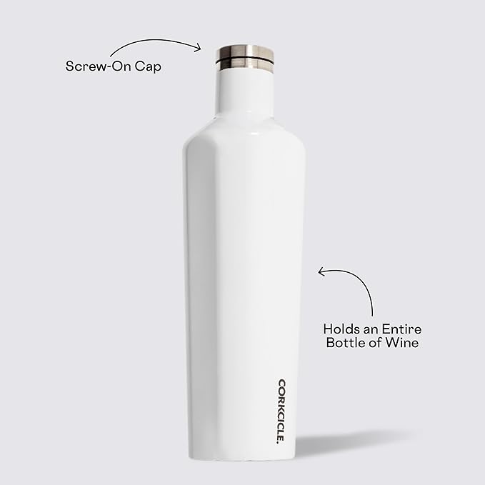 Corkcicle Classic Canteen Insulated Tumbler, Gloss White, 25 oz – Reusable Water Bottle Keeps Beverages Cold for 25 Hours & Hot 12 Hours – Cupholder Friendly Tumbler with Screw-On Cap