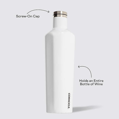 Corkcicle Classic Canteen Insulated Tumbler, Gloss White, 25 oz – Reusable Water Bottle Keeps Beverages Cold for 25 Hours & Hot 12 Hours – Cupholder Friendly Tumbler with Screw-On Cap