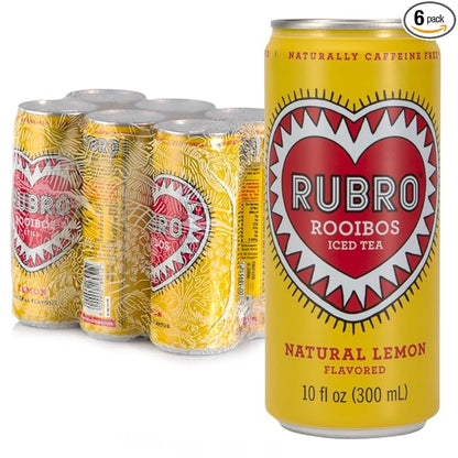 Rubro Rooibos Tea 6-Pack, Lemon Iced Tea, Naturally Caffeine-Free, South African Iced Tea, Still, 6 x 300ml Cans