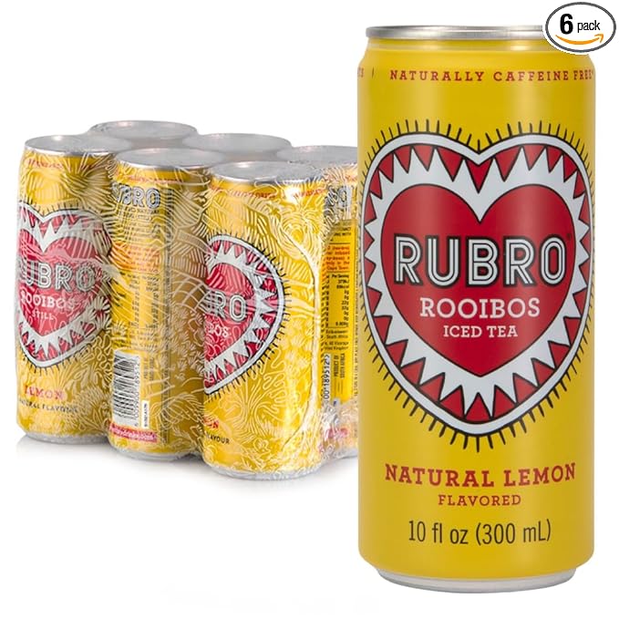 Rubro Rooibos Tea 6-Pack, Lemon Iced Tea, Naturally Caffeine-Free, South African Iced Tea, Still, 6 x 300ml Cans
