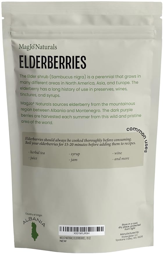 MagJo Dried Elderberries - 100% Wild crafted Dried Elder berries - 2lb Bulk - Non-Irradiated, Non-GMO, Whole Black Elderberry Immune Support - Raw Vegan Sambucus 2 Pack