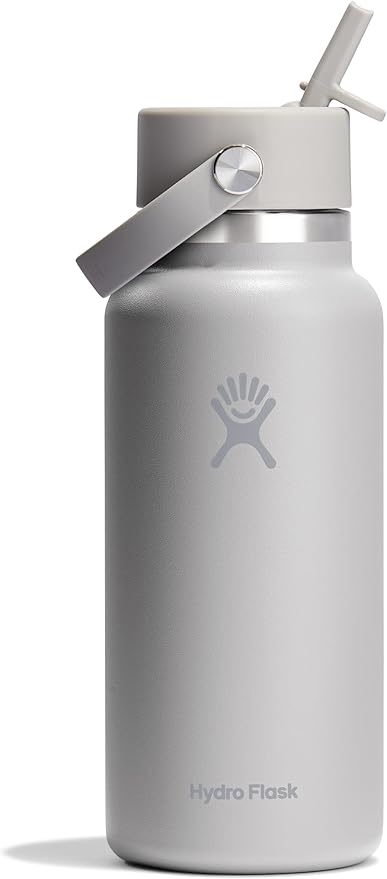 Hydro Flask Water Bottle - Insulated Stainless Steel - Wide Mouth Flex Straw Lid, Non Spill, Leakproof and Refillable in 32 Oz Tonal Birch
