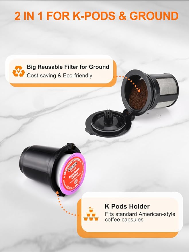 Single Serve Coffee Maker for K-Cup and Ground Coffee, Fast Brew, 6-12 oz Brew Sizes One Cup Coffee Machine Fits 5.5" Mugs, One-Button Small Coffee Maker with Descaling Reminder,White