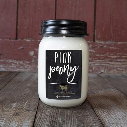 Milkhouse Candle Company - Pink Peony - 13oz Beeswax and Soy Candles - Farmhouse Collection - 100% Natural, Paraffin Free, with Premium Fragrance Oil, Glass Jars with Lids