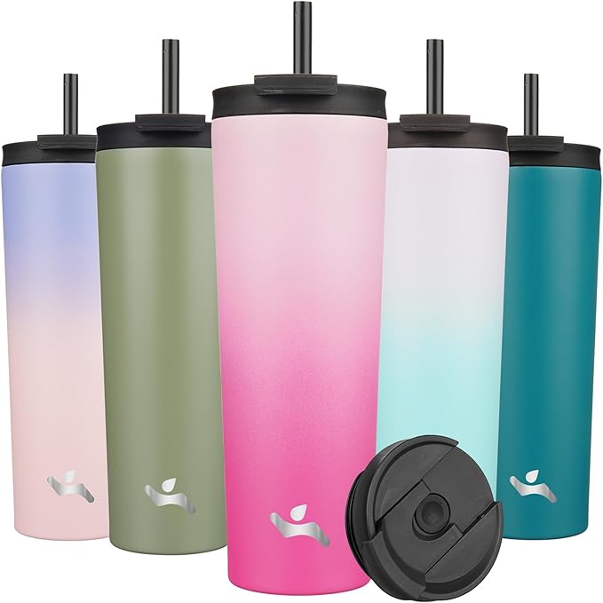 30 OZ Insulated Tumbler with Lid and 2 Straws Stainless Steel Water Bottle Vacuum Travel Mug Coffee Cup,Cherry