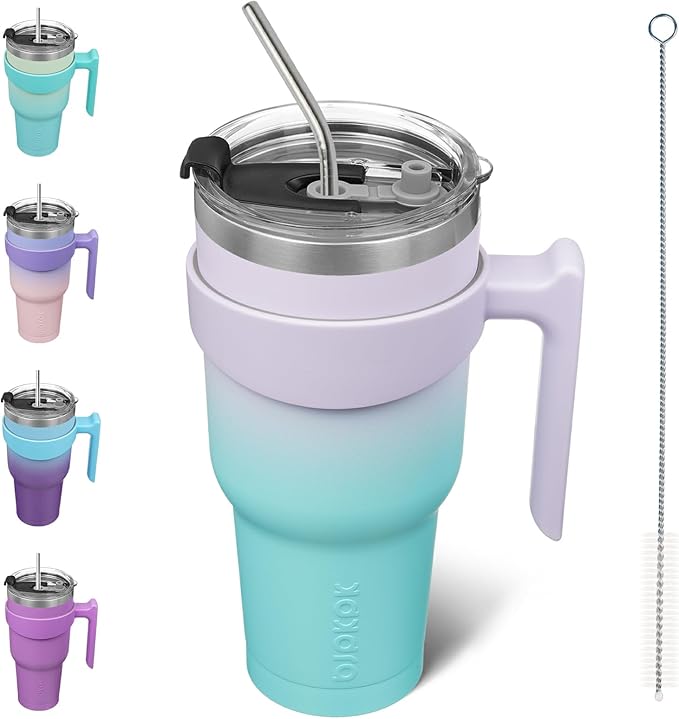 BJPKPK Tumbler With Handle 40 oz Stainless Steel Double Wall Insulated Tumbler Cups With Lid And Straw,Lavender Green