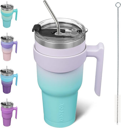 BJPKPK Tumbler With Handle 40 oz Stainless Steel Double Wall Insulated Tumbler Cups With Lid And Straw,Lavender Green