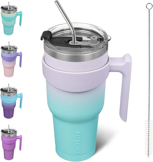 BJPKPK Tumbler With Handle 40 oz Stainless Steel Double Wall Insulated Tumbler Cups With Lid And Straw,Lavender Green