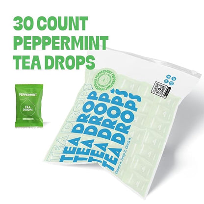 Tea Drops 30 Bulk Pack Organic Peppermint Bagless Tea - Loose Leaf, Lightly Sweetened, On-The-Go. Plastic-Free - Iced or Hot Tea