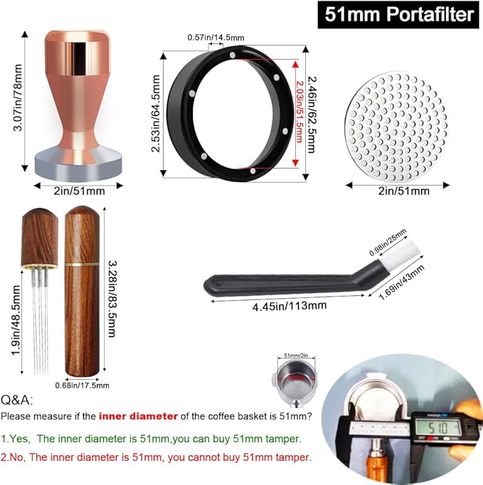 51mm Espresso Tamper Set, 5PCS Coffee Tamper Kit with WDT Tool, Coffee Stirrer, Dosing Funnel, Puck Screen 51mm Espresso Accessories Tampers Kit (Rose Gold)