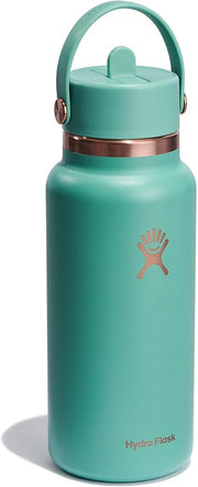 Hydro Flask Water Bottle - Insulated Stainless Steel - Wide Mouth Flex Straw Lid, Non Spill, Leakproof and Refillable in 32 Oz Thyme Rose Gold