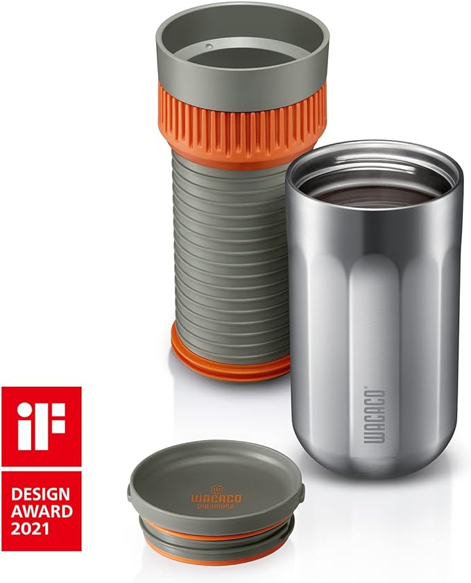 WACACO Pipamoka Portable Coffee Maker, Coffee brewer, All-in-one Vacuum Pressured，Insulated Travel Mug, Hand Powered and Filter Pressure Brewer, Stainless Steel Thermo Cup, 10 fl oz