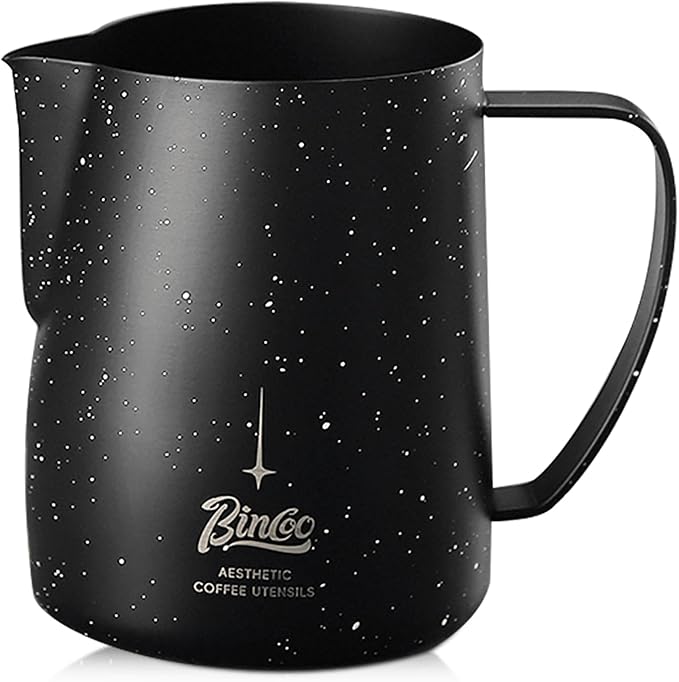 Bincoo Star Milk Frothing Pitcher 21oz/600ml,Espresso Steaming Pitcher,Espresso Machine Accessories,Milk Frother cup,Milk Coffee Cappuccino Latte Art for Home Coffee Bar(Black 20oz)