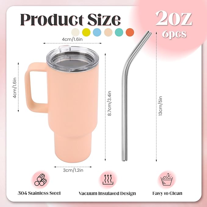 Cute Shot Glasses with Handle 2 oz, Mini Shot Tumbler with Lid and Straw, Kawaii Insulated Tumblers for Espresso Coffee Spirits Cute Stuff Funny Gifts, 6 Pack