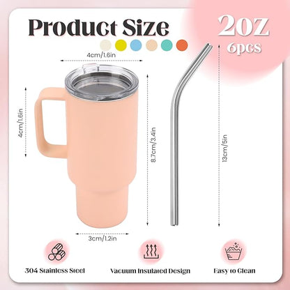 Cute Shot Glasses with Handle 2 oz, Mini Shot Tumbler with Lid and Straw, Kawaii Insulated Tumblers for Espresso Coffee Spirits Cute Stuff Funny Gifts, 6 Pack