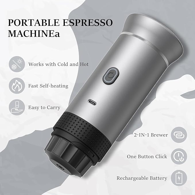 Zcyge Portable Coffee Maker Espresso Machine, Travel Camping Coffee Makers, Mini Battery Portable Espresso Self-Heating Car Coffee Maker With Ground Coffee & NS Capsule