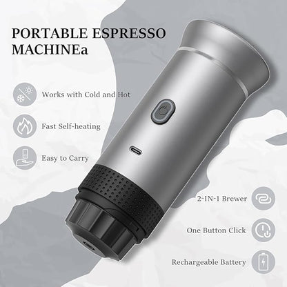 Zcyge Portable Coffee Maker Espresso Machine, Travel Camping Coffee Makers, Mini Battery Portable Espresso Self-Heating Car Coffee Maker With Ground Coffee & NS Capsule