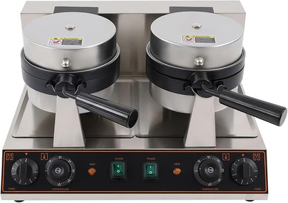 Commercial UFO Burger Maker Machine, 2.4KW Electric Dual Head Burger Waffle Cone Maker, 180° Rotating Ice Cream Sandwich Maker w/Non-stick Baking Tray for Household Or Commercial (Dual Head)