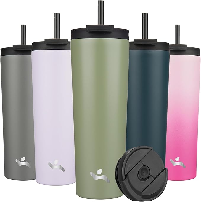 30 OZ Insulated Tumbler with Lid and 2 Straws Stainless Steel Water Bottle Vacuum Travel Mug Coffee Cup,ArmyGreen