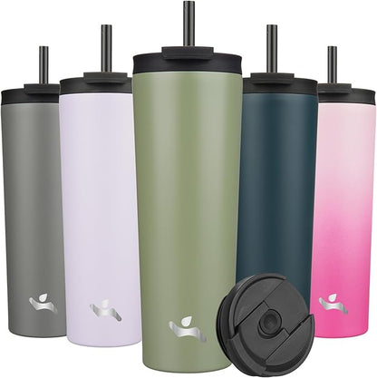 30 OZ Insulated Tumbler with Lid and 2 Straws Stainless Steel Water Bottle Vacuum Travel Mug Coffee Cup,ArmyGreen