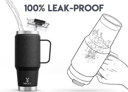 Meoky 32oz Tumbler with Handle, Stainless Steel Travel Mug with 2-in-1 Straw and Sip Lid, Vacuum Insulated Coffee Mug, 100% Leak Proof, Keeps Cold for 24 Hours or Hot for 8 Hours (Night)