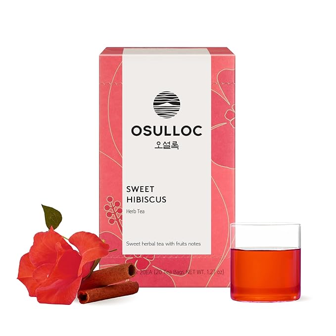 OSULLOC Sweet Hibiscus (Lemon & Cinnamon flavor), Decaffeinated Herbal tea, Relaxing Fruit Blended Hibiscus tea, Premium Tea bags from Jeju Island, 20 count, 1.27 oz