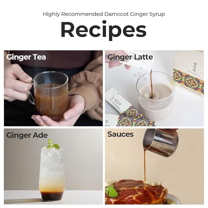 Damccot Korean Ginger Root Extract Tea Stick, Squeezed Ginger Concentrate Herbal Healthy Relaxation Instant Beverage for Hot and Cold, Remedy for Cough, No Preservatives (0.88 oz x 10 Sticks)