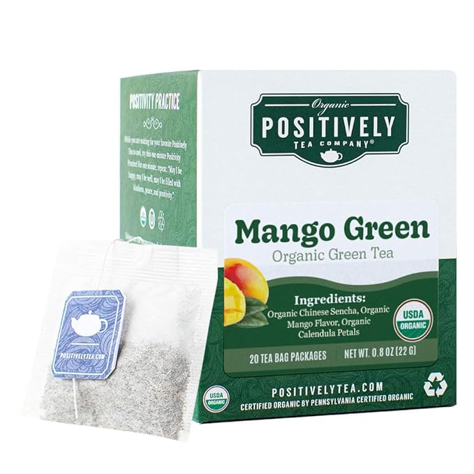 Organic Positively Tea Company, Mango Green Tea Bags, 20 Count