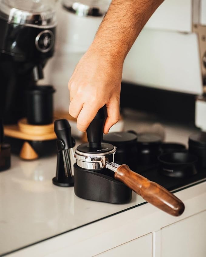 Normcore 58.5mm Espresso Coffee Tamper V4 - Titanium PVD Coating Ripple Base - Spring Loaded Tamper - 15lb / 25lb / 30lbs Replacement Springs - Anodized Aluminum Handle and Stand