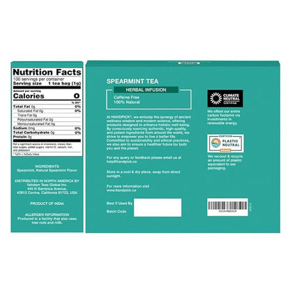 HANDPICK, Spearmint Tea Bags for PCOS relief (100 Herbal Tea Bags) |Refreshing Mint Tea | Non-GMO | Round Eco-Conscious Teabags