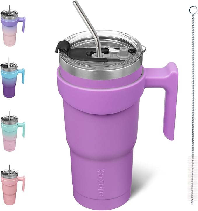 BJPKPK Tumbler With Handle 20oz Stainless Steel Insulated Tumbler With Lid And Straw For Water Or Ice Coffee,Lavender