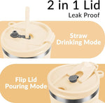 Load image into Gallery viewer, WETOWETO 40oz Tumbler with Handle | Insulated Stainless Steel Travel Mug | 34Hrs Cold &amp; 10Hrs Hot Retention | 100% Leakproof Lid &amp; Straw | Dishwasher Safe + Car Cup Holder Fit (Cream Color)
