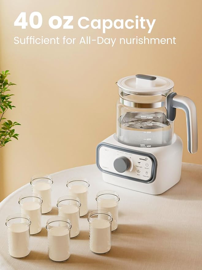 GROWNSY Baby Instant Warmer, Glass Water Boiler with Accurate Temperature Control for Formula, Coffee and Tea, 1.3 Liter Electric Kettle with LCD Display and Timer