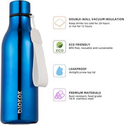BJPKPK Insulated Water Bottles, 18 oz Stainless Steel Metal Water Bottle with Strap, BPA Free Leak Proof Jugs, Mugs, Flasks, Reusable Thermal Flasks for Sports & Travel, Shining Blue
