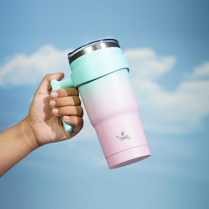 20 oz Tumbler with Handle and 2 Straw 2 Lid, Insulated Water Bottle Stainless Steel Vacuum Cup Reusable Travel Mug,Gum