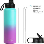 Load image into Gallery viewer, DRINCO Stainless Steel Water Bottle Spout Lid Vacuum Insulated Double Wall Water Bottle Wide Mouth (40oz 32oz 22oz 18oz 14oz) Leak Proof Keep Cold Sport Camping Hiking (40 oz, 40oz Ombre Fuchsia Teal)