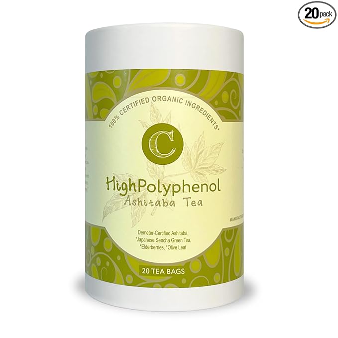 High‑Polyphenol Ashitaba Tea Blend – Demeter Certified Biodynamic U.S. Organic Ashitaba,Sencha Green Tea, with Elderberry & Olive Leaf – 20 Compostable Bags – Perfect for Detox, Metabolic Support