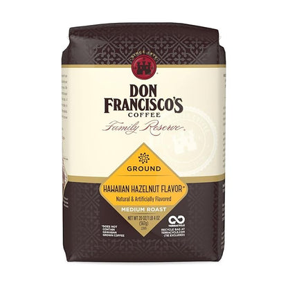 Don Francisco's Premium Hawaiian Hazelnut Medium Roast Ground Coffee - 100% Arabica Beans, Perfect for Drip, Pour Over, and French Press - Carefully Sourced, Family-Crafted Since 1870 (20 oz Bag)