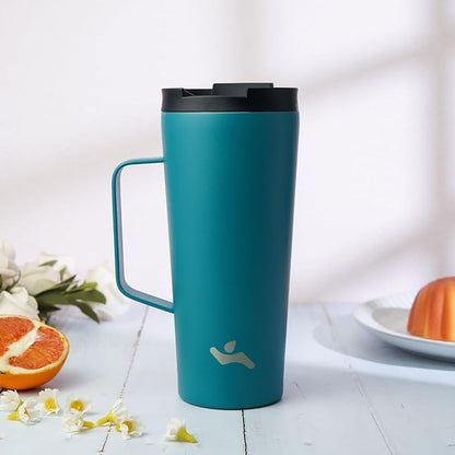 Insulated Tumbler with Handle and Straw, 18 OZ Travel Coffee Mug Stainless Steel Cup Metal Water Bottle,Blue