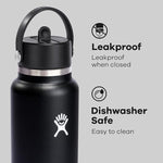 Load image into Gallery viewer, Hydro Flask Water Bottle - Insulated Stainless Steel - Wide Straw Lid, Non Spill, Leakproof in 40 Oz Black