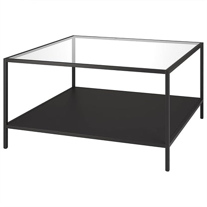 Henn&Hart Square 32" Wide Coffee Table with Metal Shelf in Blackened Bronze, Modern coffee tables for living room, studio apartment essentials
