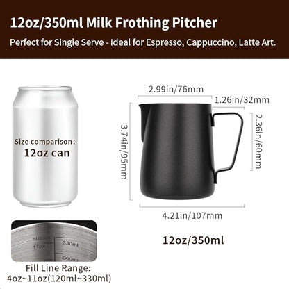 watchget Milk Frothing Pitcher 350ml/600ml/900ml/1500ml (12oz/20oz/32oz/52oz) - Stainless Steel Espresso Steaming Pitcher for Cappuccino, Latte Art, Milk Jug Coffee Frother Cup, Black